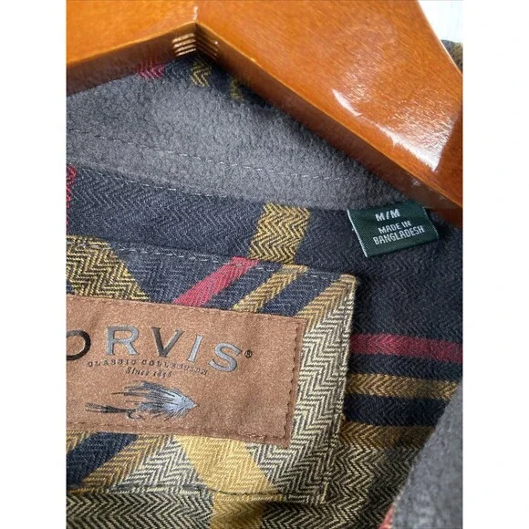 Orvis Heavy Flannel Shirt Brown Plaid Shacket Long Sleeve Button Up Mens Medium - Picture 6 of 12